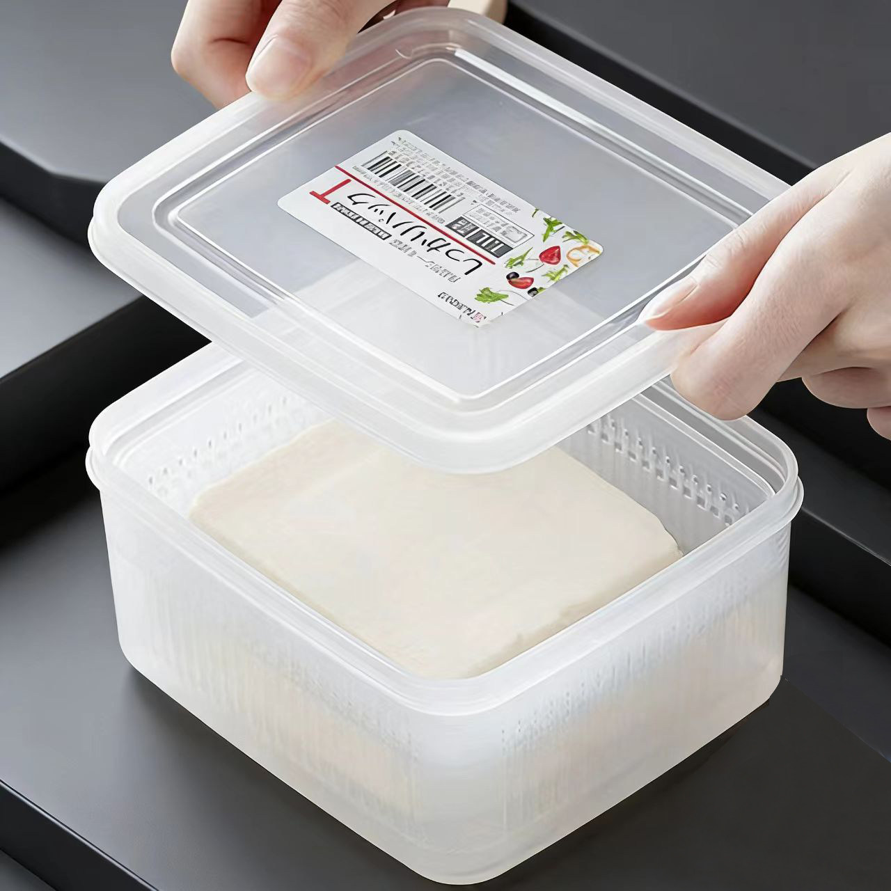 日本进口豆腐保鲜盒干货干料海参泡发冰箱冷冻透明密封沥水收纳盒