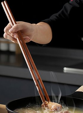 日本加长筷子油炸耐高温铁木防烫火锅筷子家用防滑捞面不发霉公筷