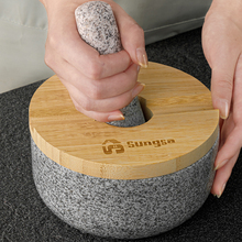 日本花岗岩擂钵药材香料石臼研磨器手动家用捣蒜器中药臼子捣药器