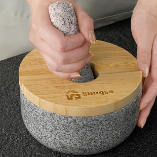 日本花岗岩擂钵药材香料石臼研磨器手动家用捣蒜器中药臼子捣药器