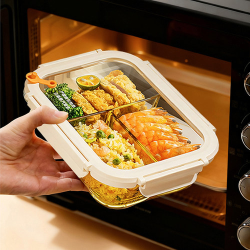 日本玻璃饭盒上班族微波炉专用加热便当盒保鲜便携餐盒带盖分隔碗