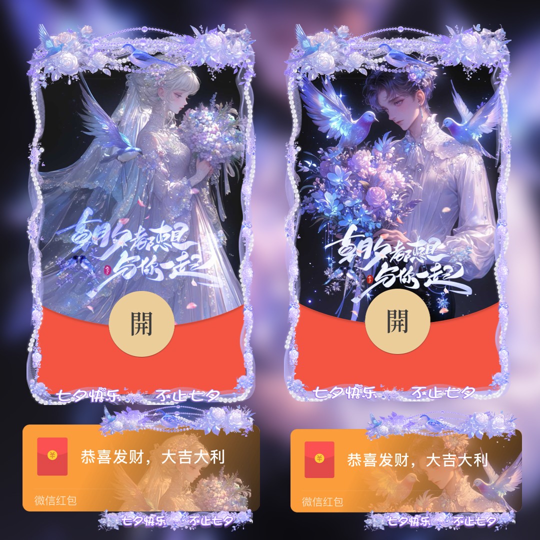七夕情人节微信红包封面2025新款捧花情侣红包封面WX高端动态音乐