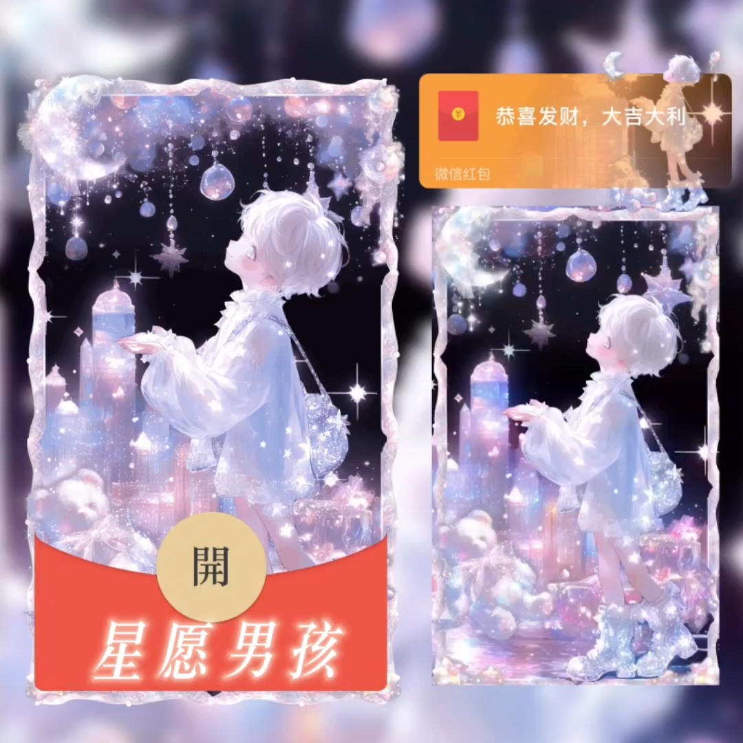 动漫可爱情侣微信红包封面序列号2025星愿男孩新款VX皮肤非永久
