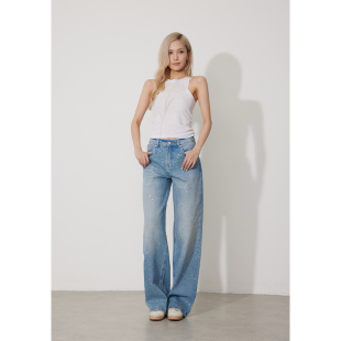 RUGOSAM「阔腿裤系列」早春上新丨高腰女重工镶钻牛仔裤RB0525