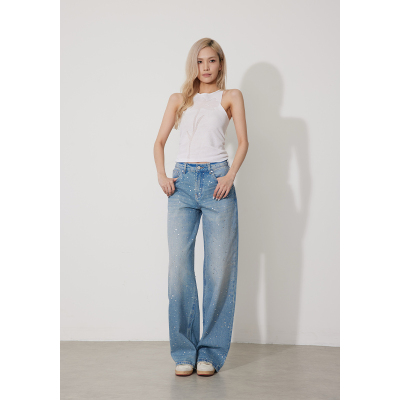 RUGOSAM「阔腿裤系列」早春上新丨高腰女重工镶钻牛仔裤RB0525