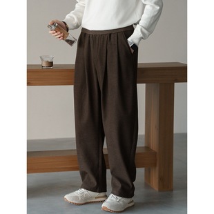 K6325 直筒裤 复古12针磨毛肌理感罗纹休闲裤 男毛呢加厚保暖新款