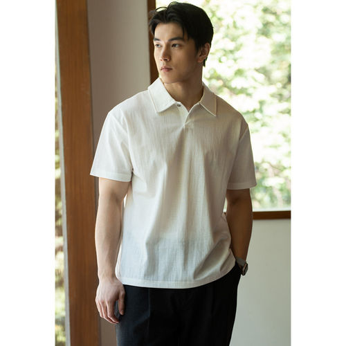 珠地棉混纺海鸥领短袖肌理polo衫2026春耐磨亲肤透气休闲新款上衣