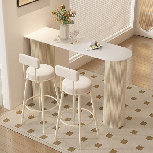 岩板高脚吧台桌奶油风家用长条桌