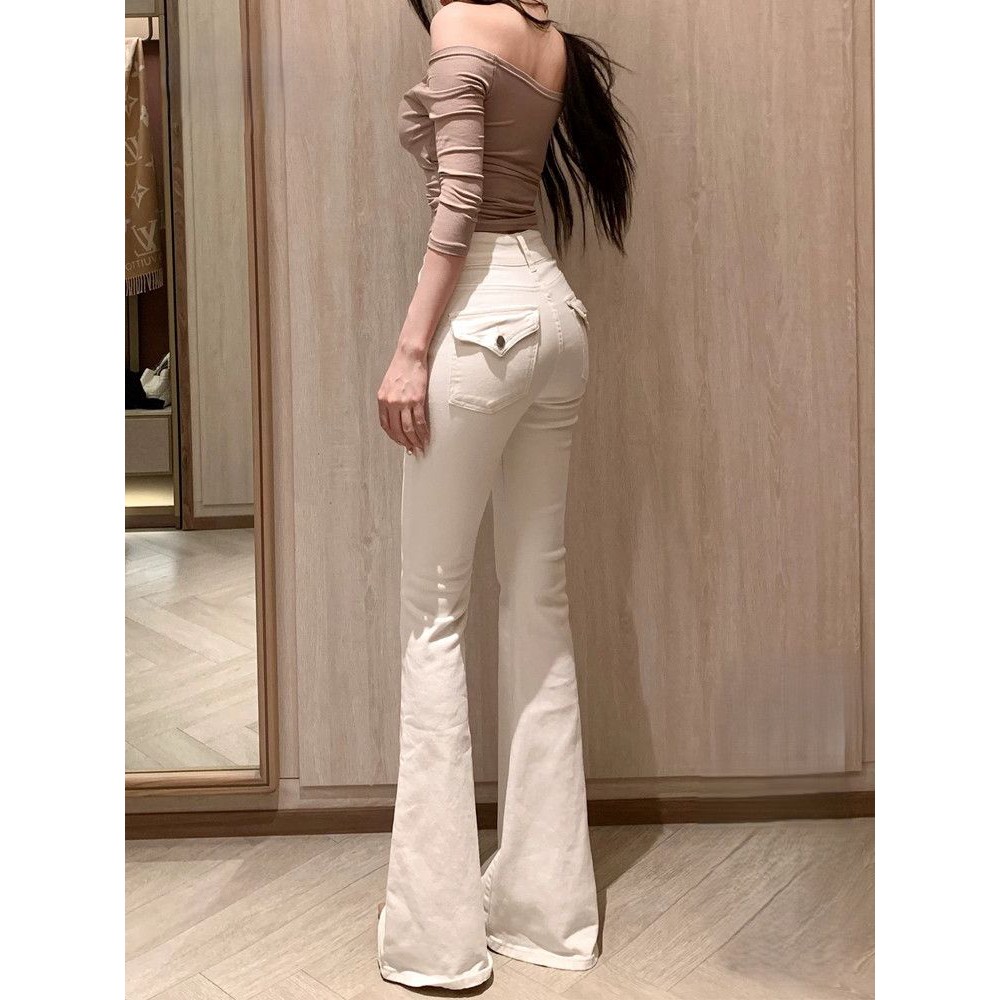 白色微喇牛仔裤女2026秋季新牛仔裤