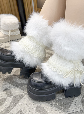日韩风甜美风毛绒中筒袜女冬季保暖加厚小个子增高白色堆堆袜