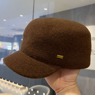 定制款~高品质羊毛咖色黑色平顶马术帽气质女秋冬复古休闲报童帽