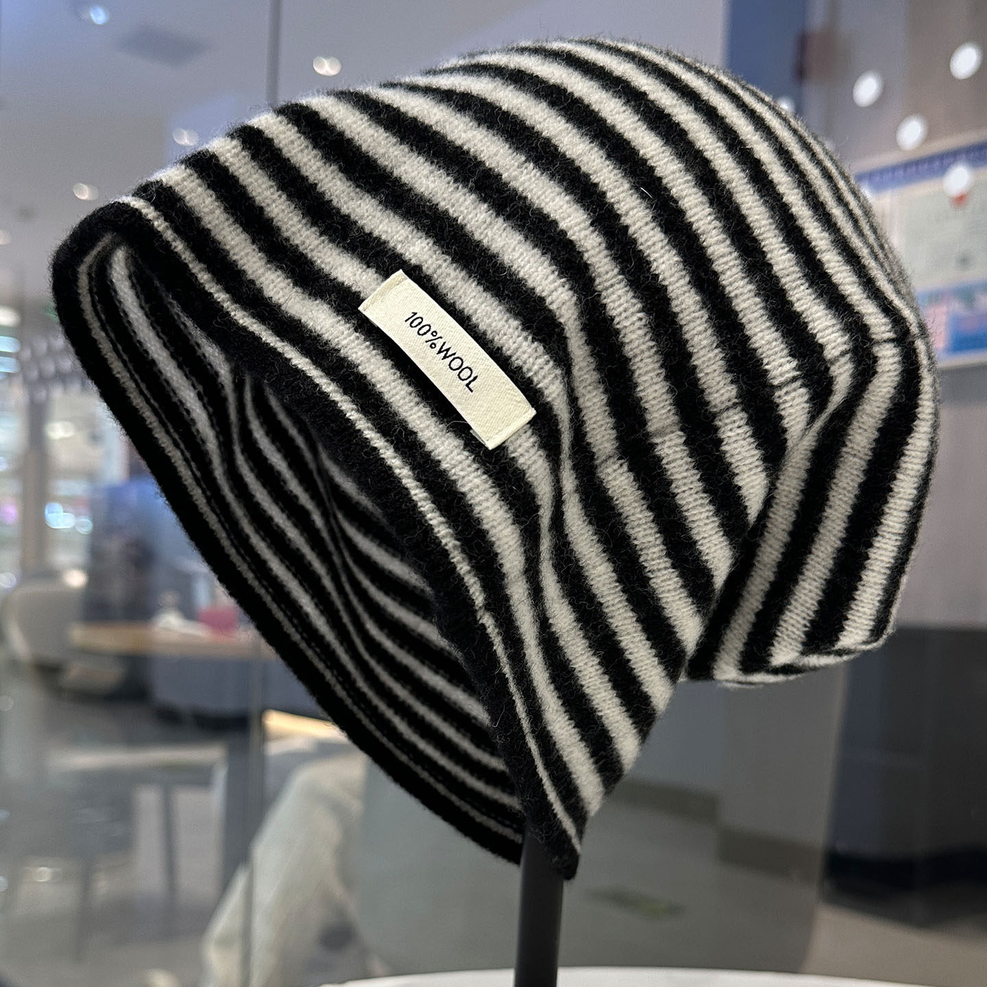 日系复古简约条纹100%羊毛堆堆帽大头围男女秋冬时尚百搭保暖冷帽