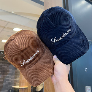 韩版ins博主同款字母灯芯绒软顶棒球帽男女秋冬通勤大头围鸭舌帽