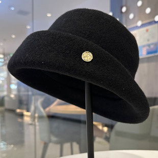 定制款~法式赫本风优雅女士卷边礼帽气质羊毛渔夫帽秋冬百搭盆帽