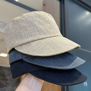 日系高品质亚麻马术帽夏季女薄款显脸小百搭鸭舌帽复古纯色显气质
