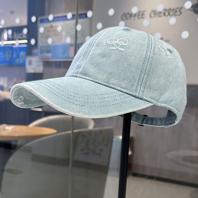 复古牛仔棉樱桃印花棒球帽显脸小