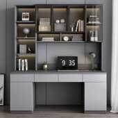 实木书桌书架一体桌电脑桌学生家用写字学习桌卧室实木电脑办公桌