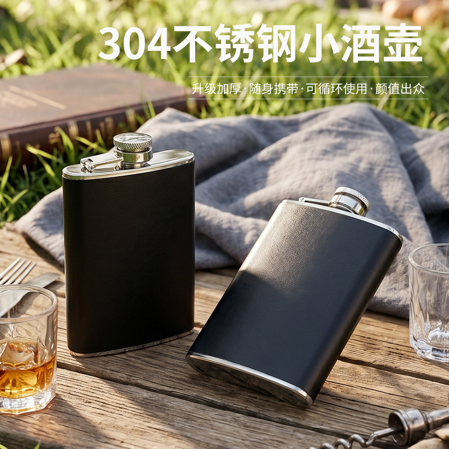 俄罗斯不锈钢小酒壶男士随身便携密封迷你白酒壶户外露营扁酒壶