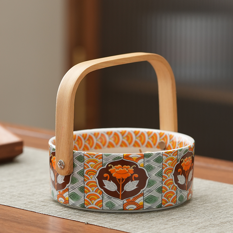 中式陶瓷手提篮水果干果收纳篮子