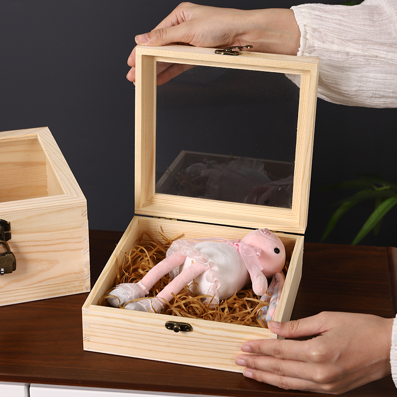 纯色透明玻璃翻盖收纳盒