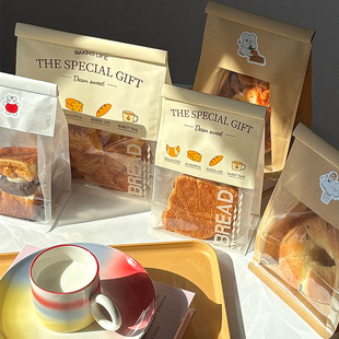 贝果吐司面包牛角包装袋麻薯饼干自封食品打包袋450g肉干牛皮纸袋