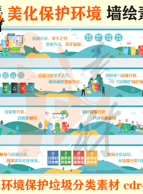 qh-190卡通垃圾分类绿色家园标语文化宣传海报展板墙绘素材cdr