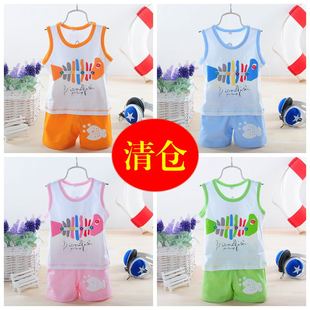 薄款 夏装 纯棉男女童宝宝无袖 两件套童装 短裤 厂家直销儿童背心套装