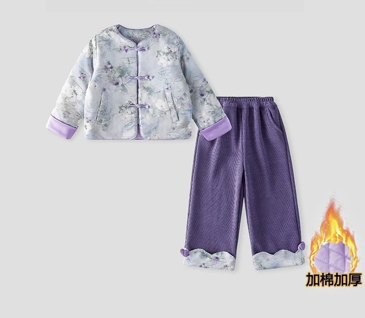 紫气东来冬季女童金丝提花唐装夹棉盘扣外套裤子中国风两件套汉服,童装/婴儿装/亲子装,唐装,淘宝优惠券,粉丝福利购,淘宝优惠卷