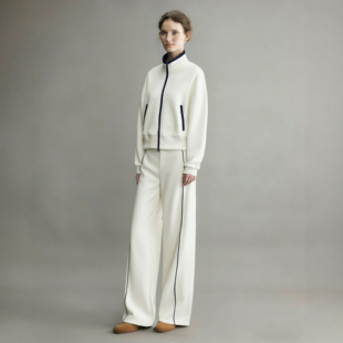 巨好看洋气立领卫衣阔腿裤 新款 休闲两件套 女2026春季 白色运动套装