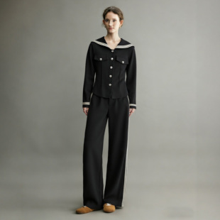 海军领卫衣阔腿裤 韩版 新款 女2026春季 休闲风两件套 独特超好看套装