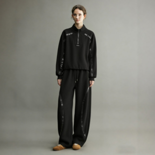 慵懒风宽松拉链运动卫衣弯刀裤 休闲两件套 女2026春季 酷飒拽姐套装