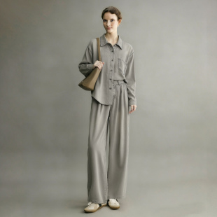 韩系慵懒风天丝牛仔衬衫 新款 休闲风两件套 女2026春季 独特绝美套装