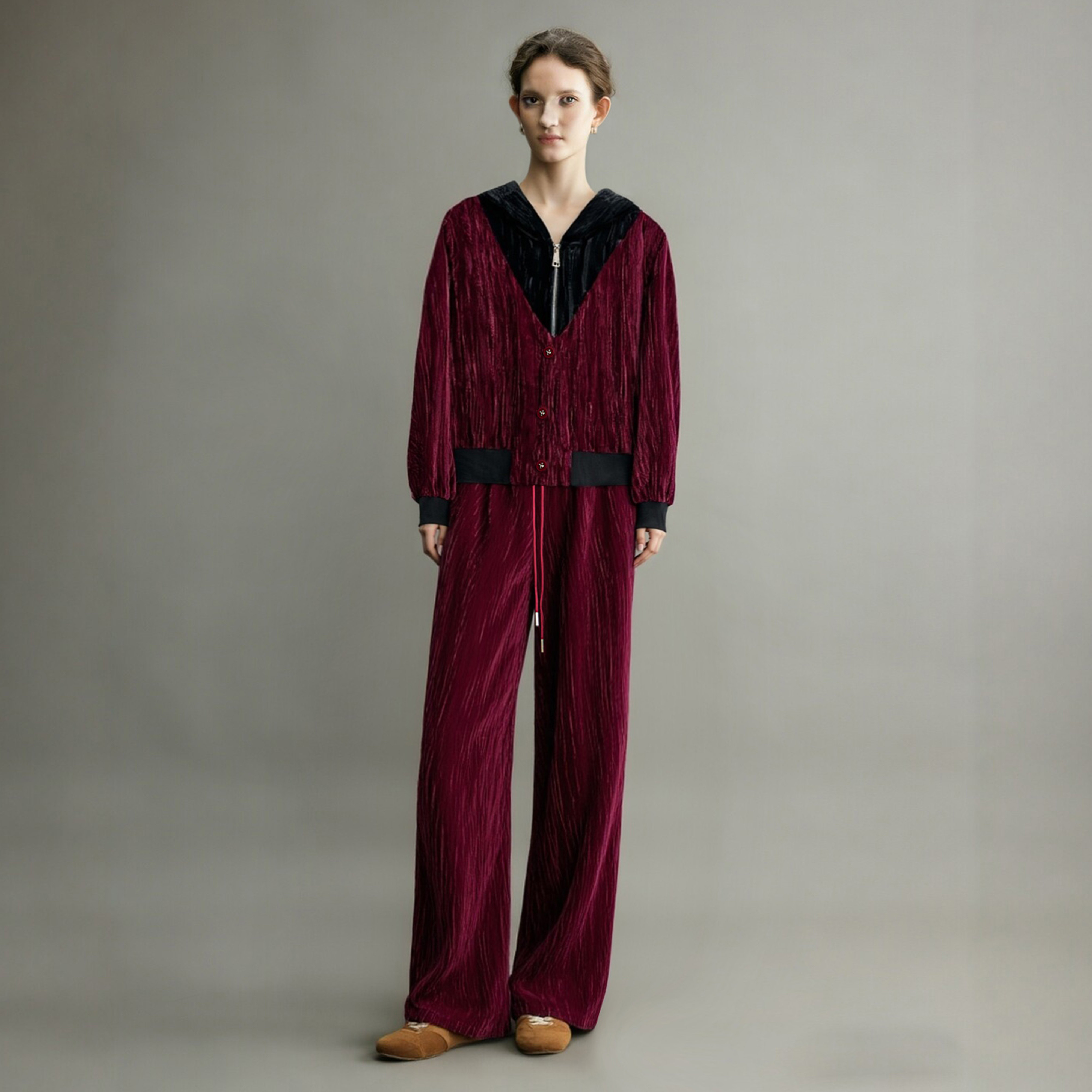 金丝绒高端运动套装女2026春季新款一整套穿搭红色卫衣休闲两件套