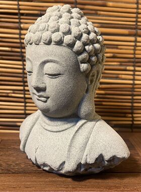 青砂石雕佛头装饰品摆件桌