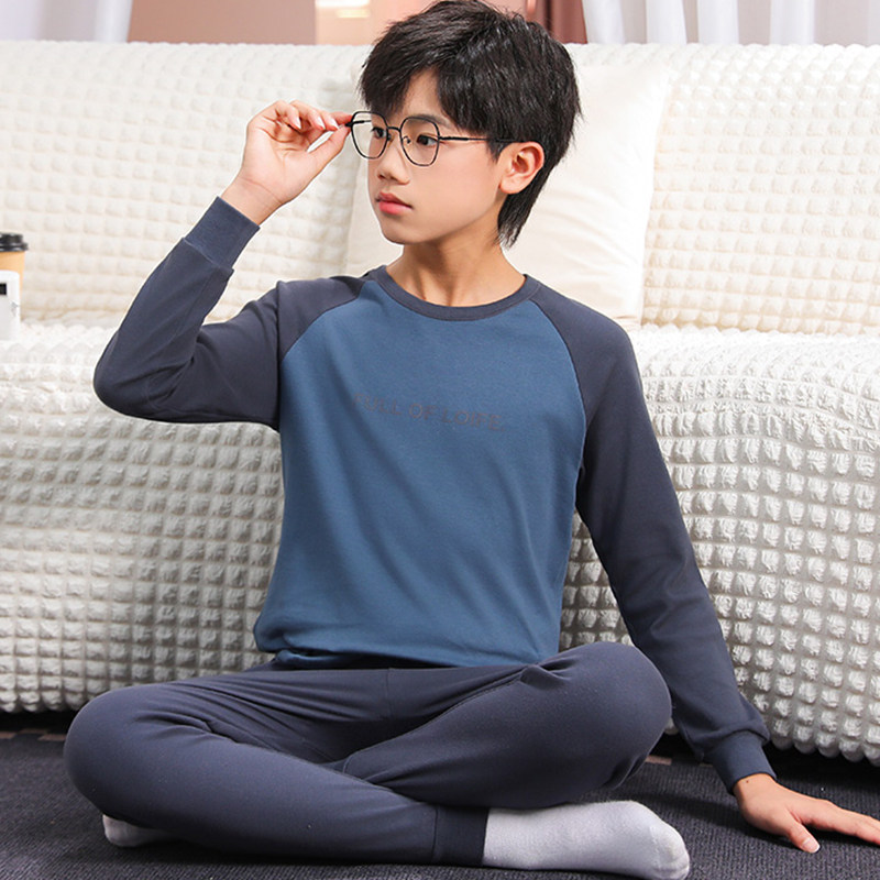 大童秋衣秋裤纯棉男高中生睡衣