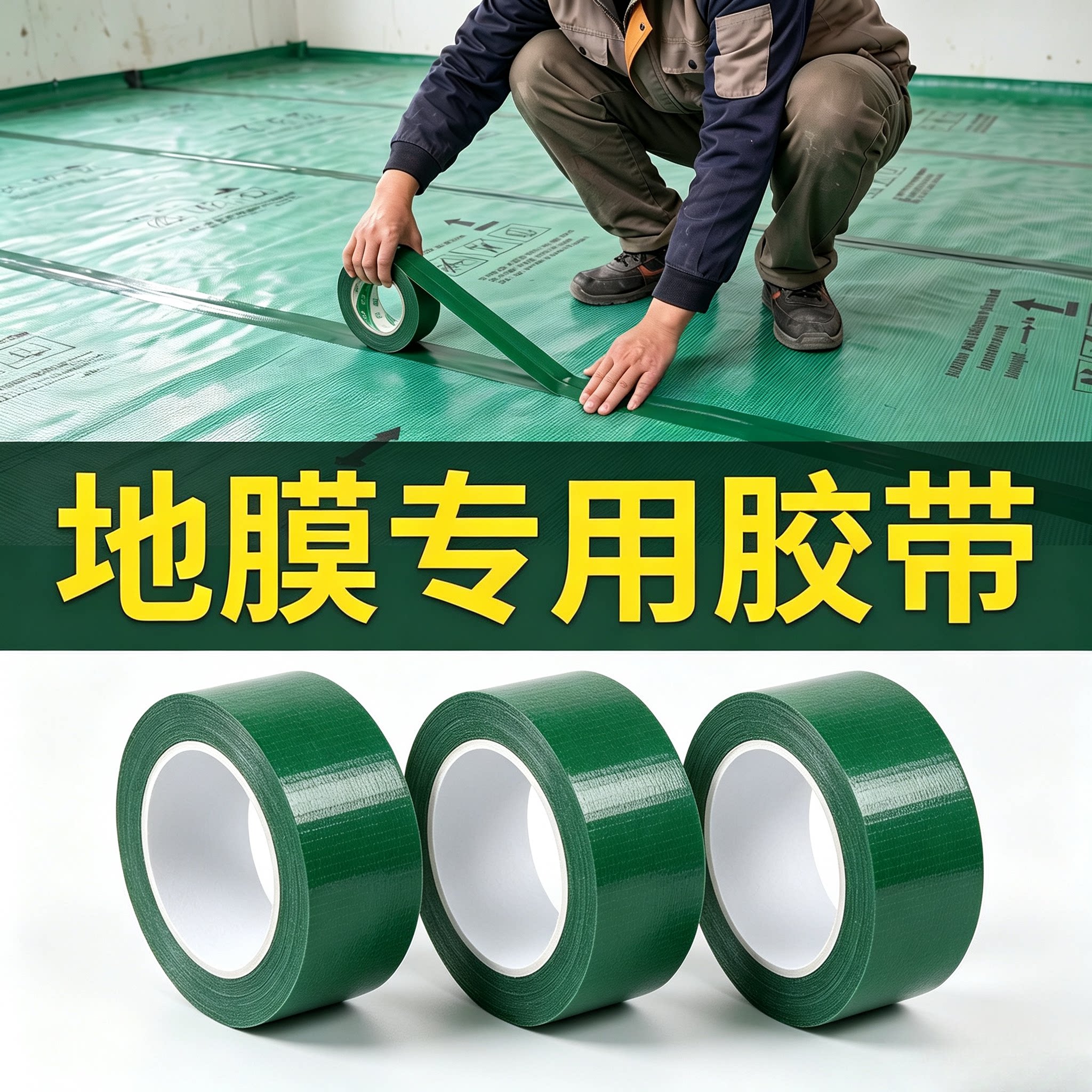 绿色地膜专用布基胶带装修瓷砖地面保护膜高粘性防水工地装修胶布