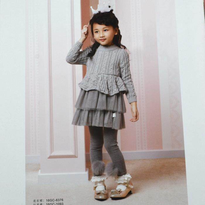 小象q比品牌童装新款洋气韩版公主淑女风春秋款毛线拼接款连衣裙