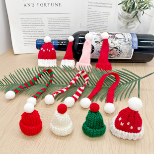 新款迷你圣诞小帽子围巾圣诞节玩偶毛线棒棒糖装饰酒瓶毛球手指帽