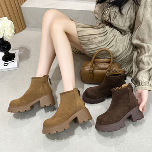 3233码短靴女厚底粗跟2025秋冬爆款小个子增高马丁靴美拉德女靴子