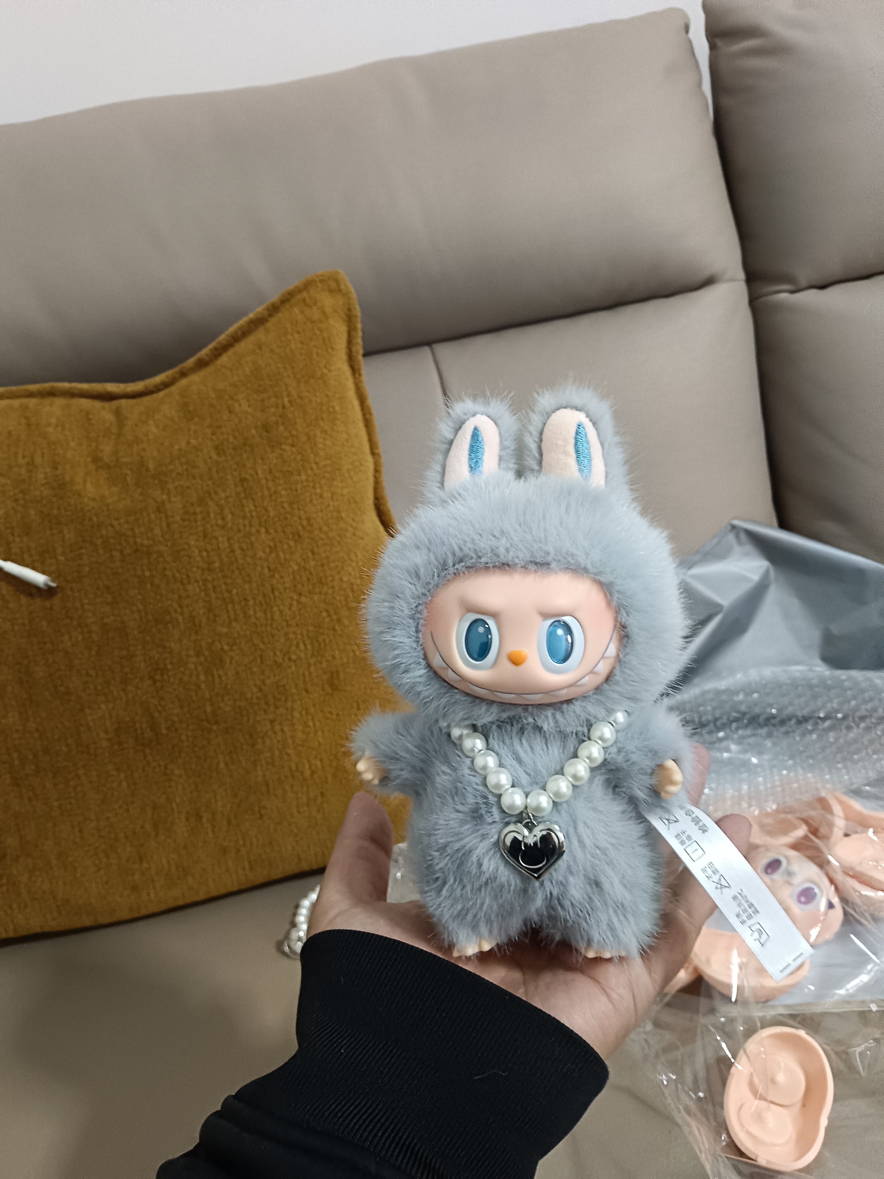 原创版手工改娃17㎝拉布布搪胶脸皮套装毛绒公仔包包挂件生日礼物