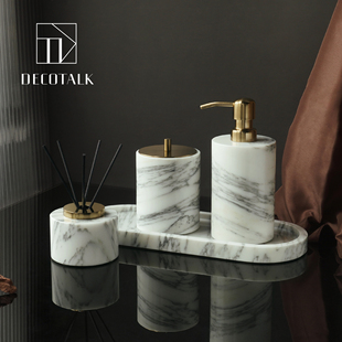 DecoTalk天然奢石卫浴洗漱套件大花白大理石浴室香薰托盘摆件套装