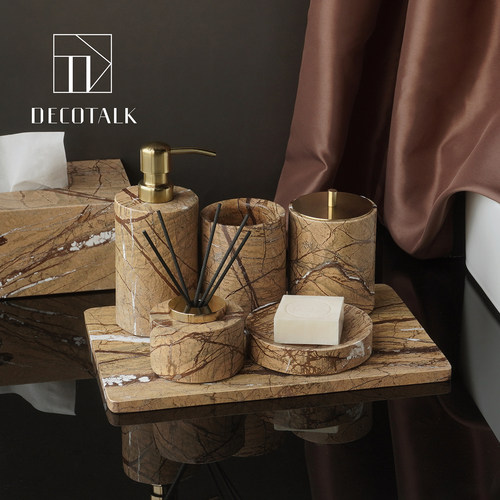 轻奢中古风大理石卫浴洗漱套件