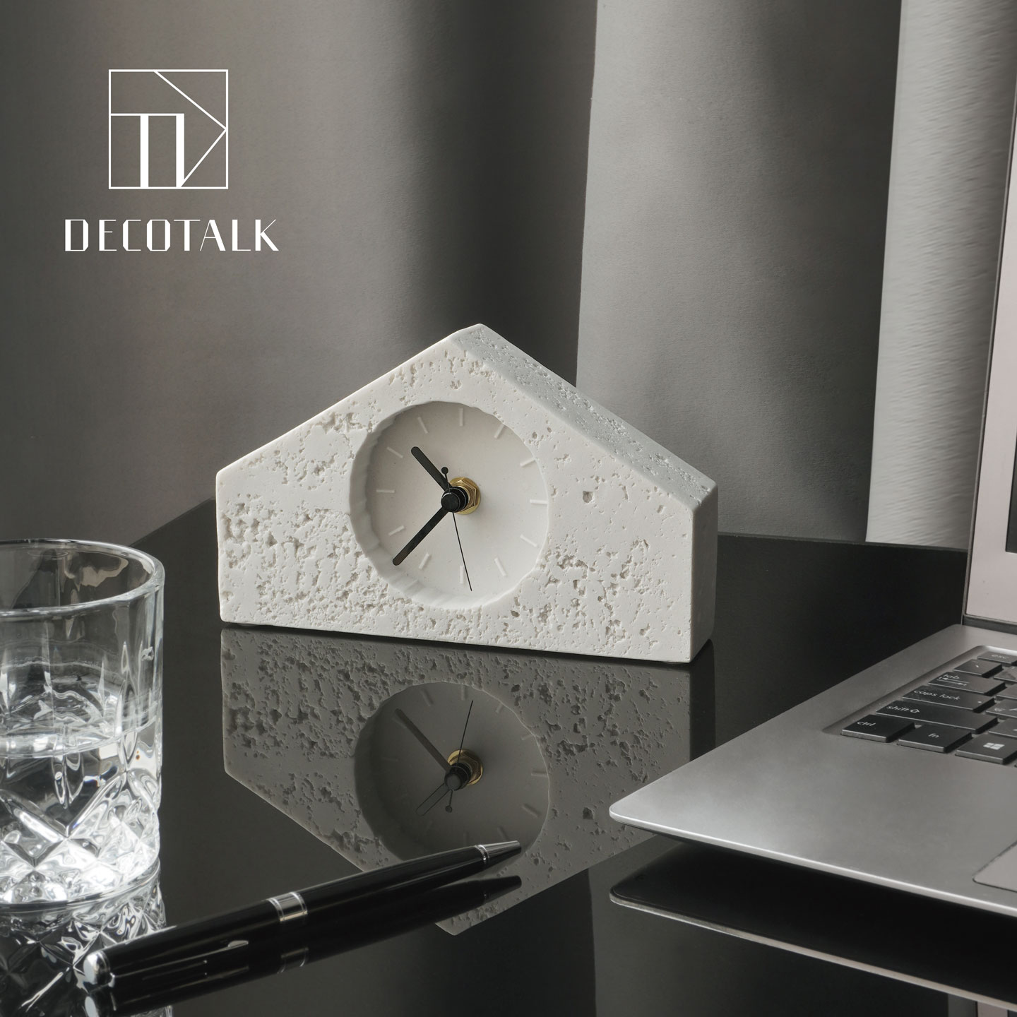 DecoTalk原创侘寂风洞石静音台钟