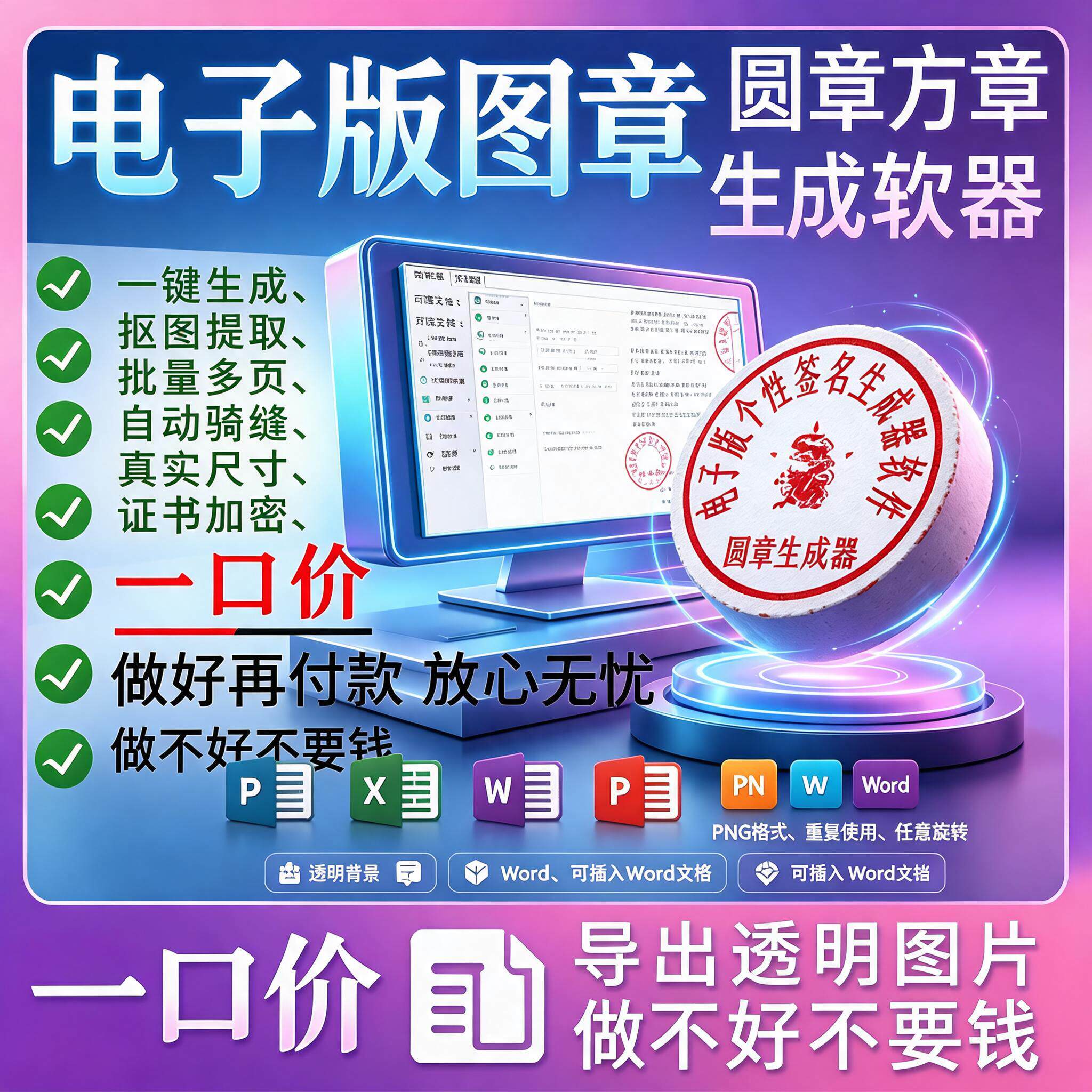 电子印章生成器软件制作透明缕空印章图片可插入pdf word文档盖章