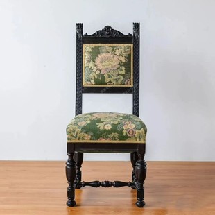 法式实木餐椅无扶手椅中古风家具书椅卧室梳妆椅可定制布艺软包