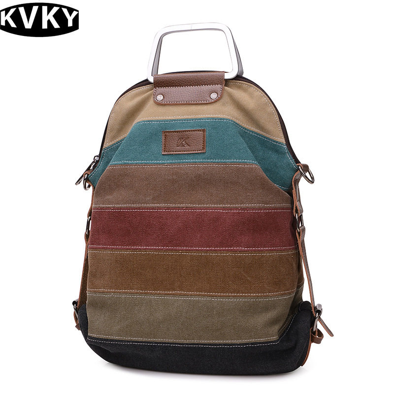 撞色外贸单肩斜挎包韩版女帆布双肩包大容量手提三用包多功能背包