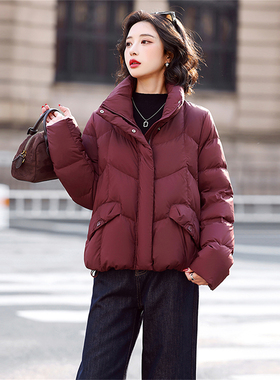 红色短款立领羽绒服女2025冬季新款加厚保暖蓬松面包服宽松外套