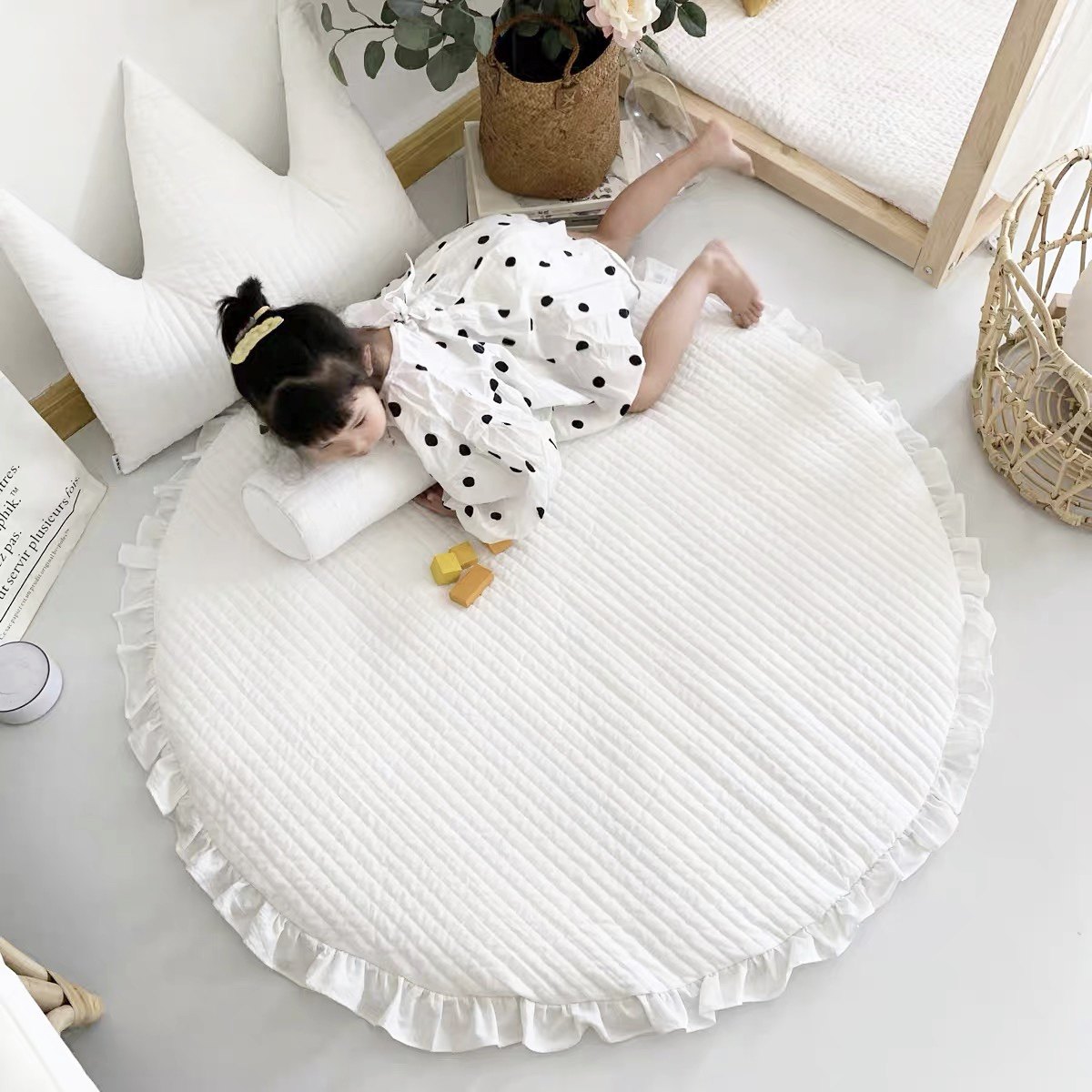 韩国圆形爬行垫加厚 全棉儿童房地垫 儿童爬行垫防滑游戏垫可机洗