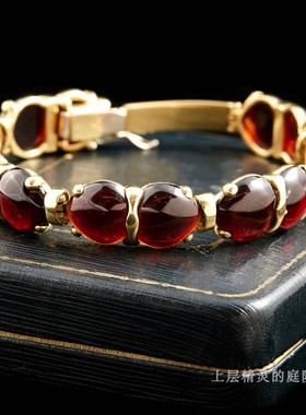 SOLD臻品古董珠宝欧洲18K金装饰艺术35.42ct石榴石手镯41.2