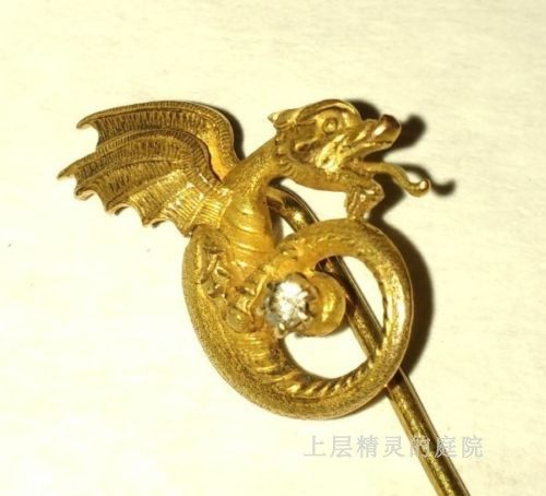 victorian古董龙钻石金别针胸针